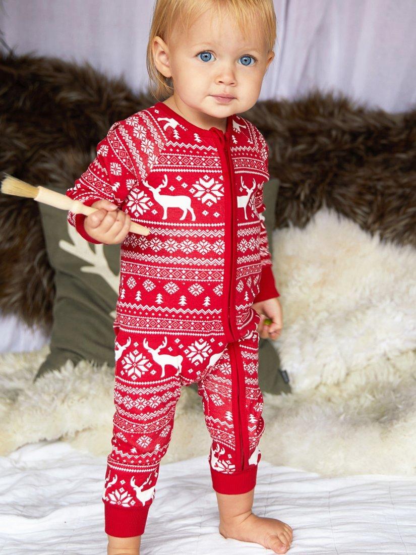 Product image 6 of 11, which shows The Little Tailor Baby & Kids Christmas Fair Isle Sleepsuit, Red, 0-3 months