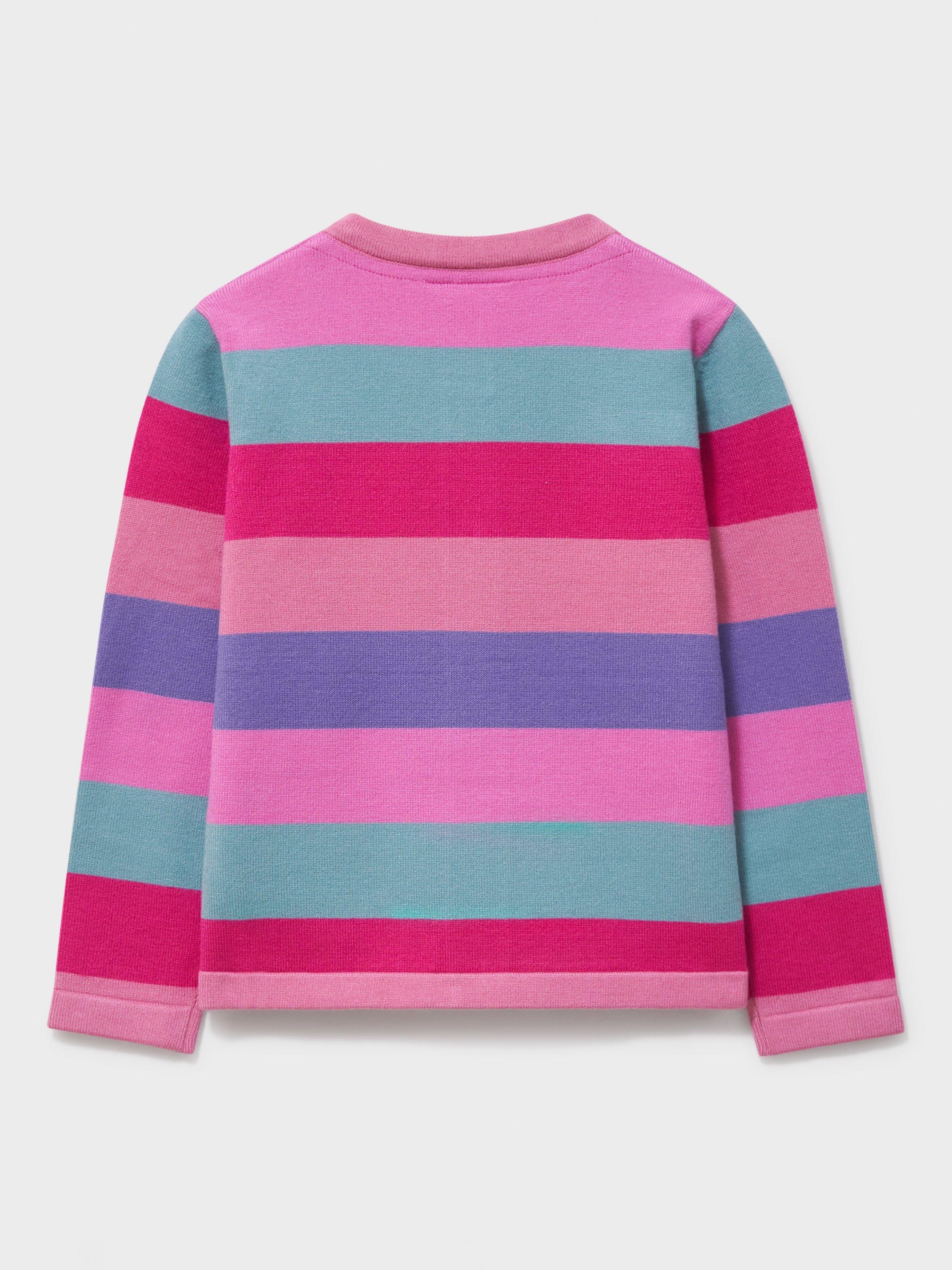 Product image 2 of 3, which shows Crew Clothing Kids' Striped Cardigan, Pink, 8-9 years