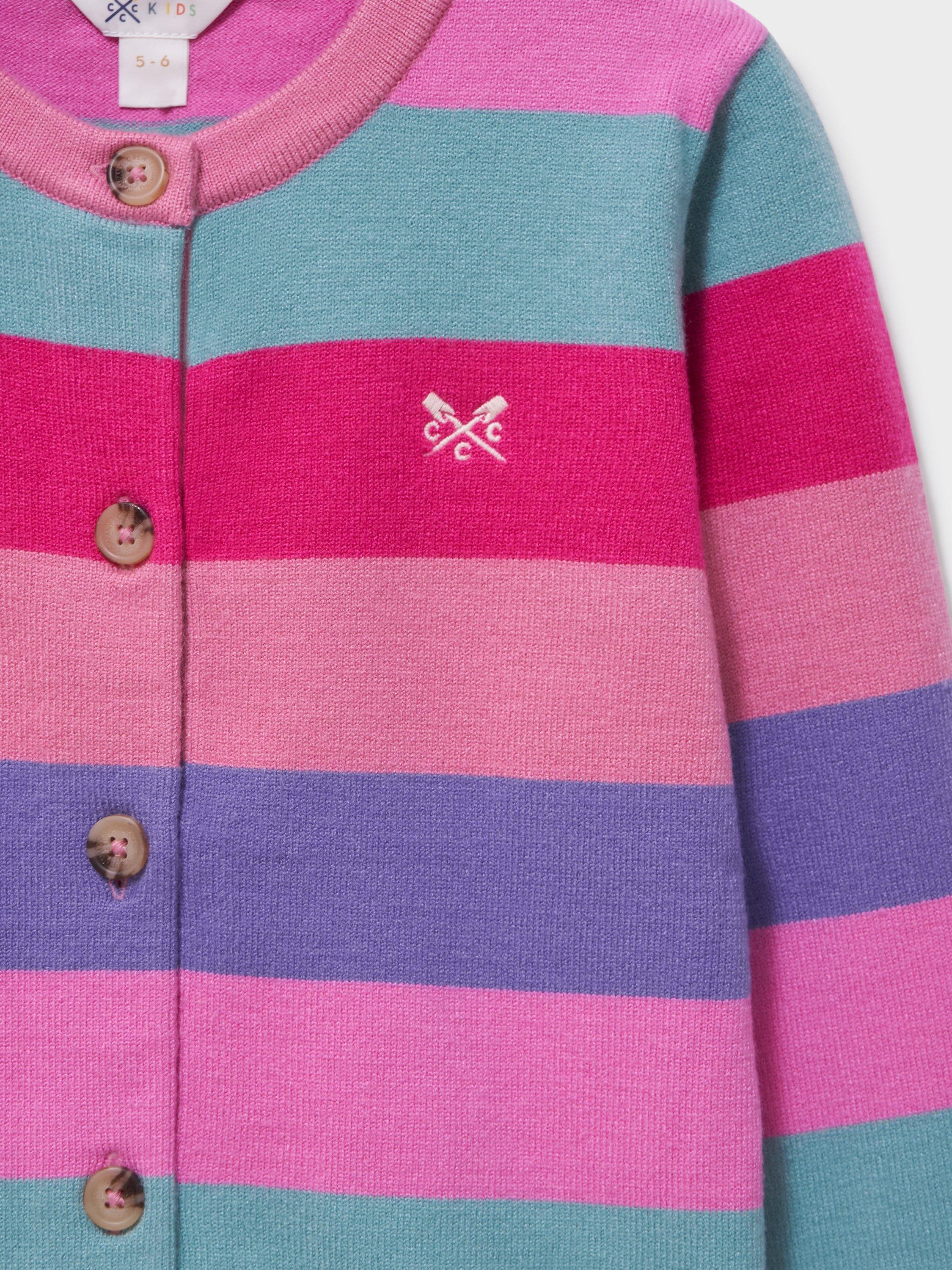 Product image 3 of 3, which shows Crew Clothing Kids' Striped Cardigan, Pink, 8-9 years