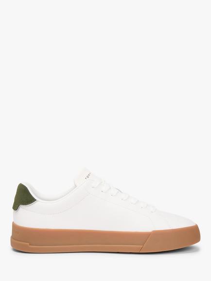 Tommy Hilfiger Leather Blend Logo Court Trainers, Ecru/Multi, Ecru/Multi