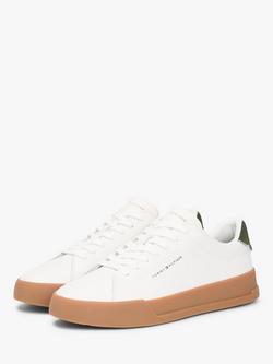 Tommy Hilfiger Leather Blend Logo Court Trainers, Ecru/Multi - view 2, Ecru/Multi