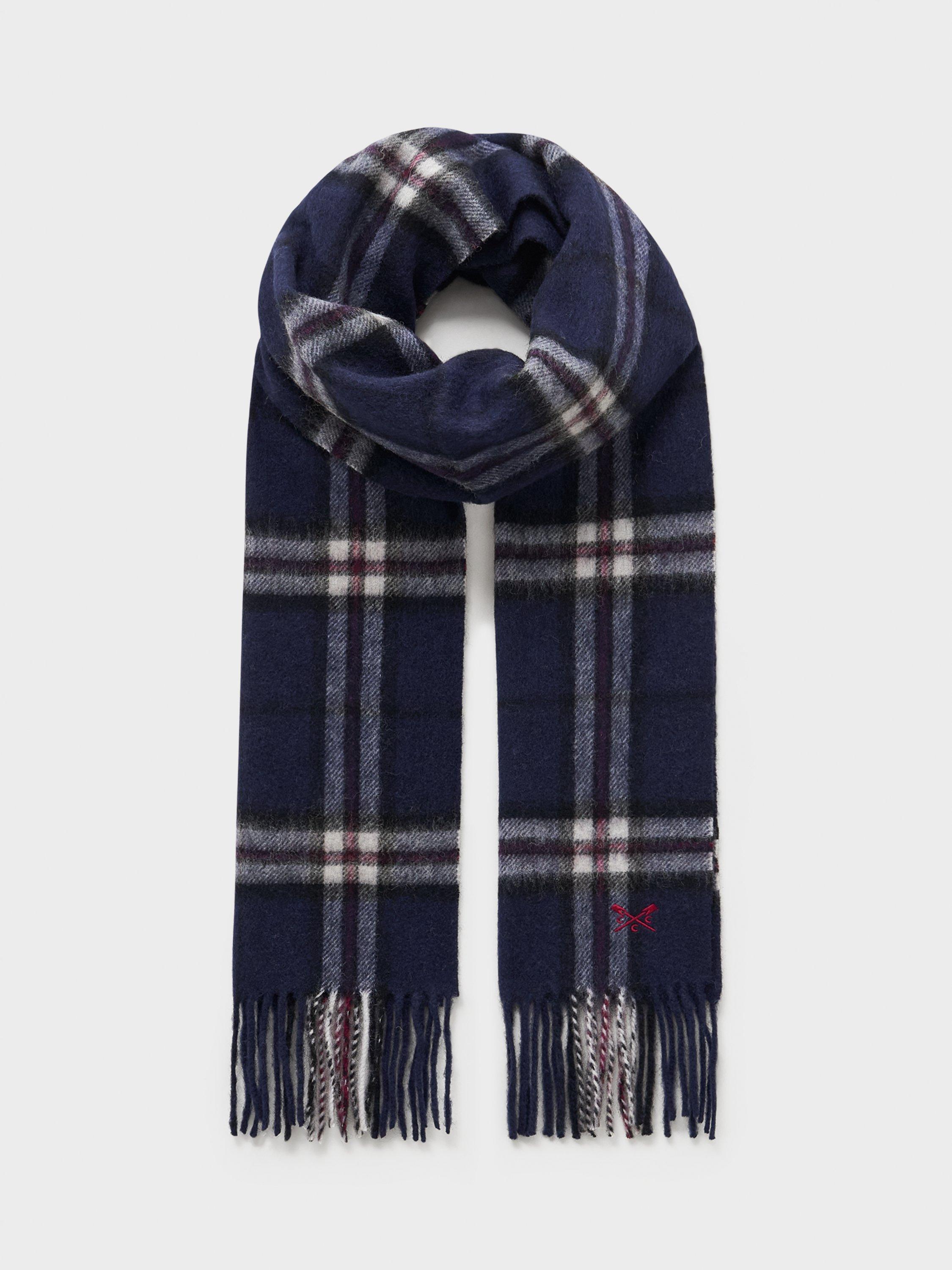 Product image 1 of 2, which shows Crew Clothing Pure Wool Checked Scarf, Navy