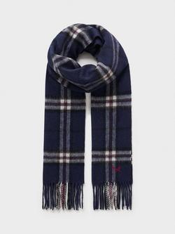 Crew Clothing Pure Wool Checked Scarf, Navy, Navy