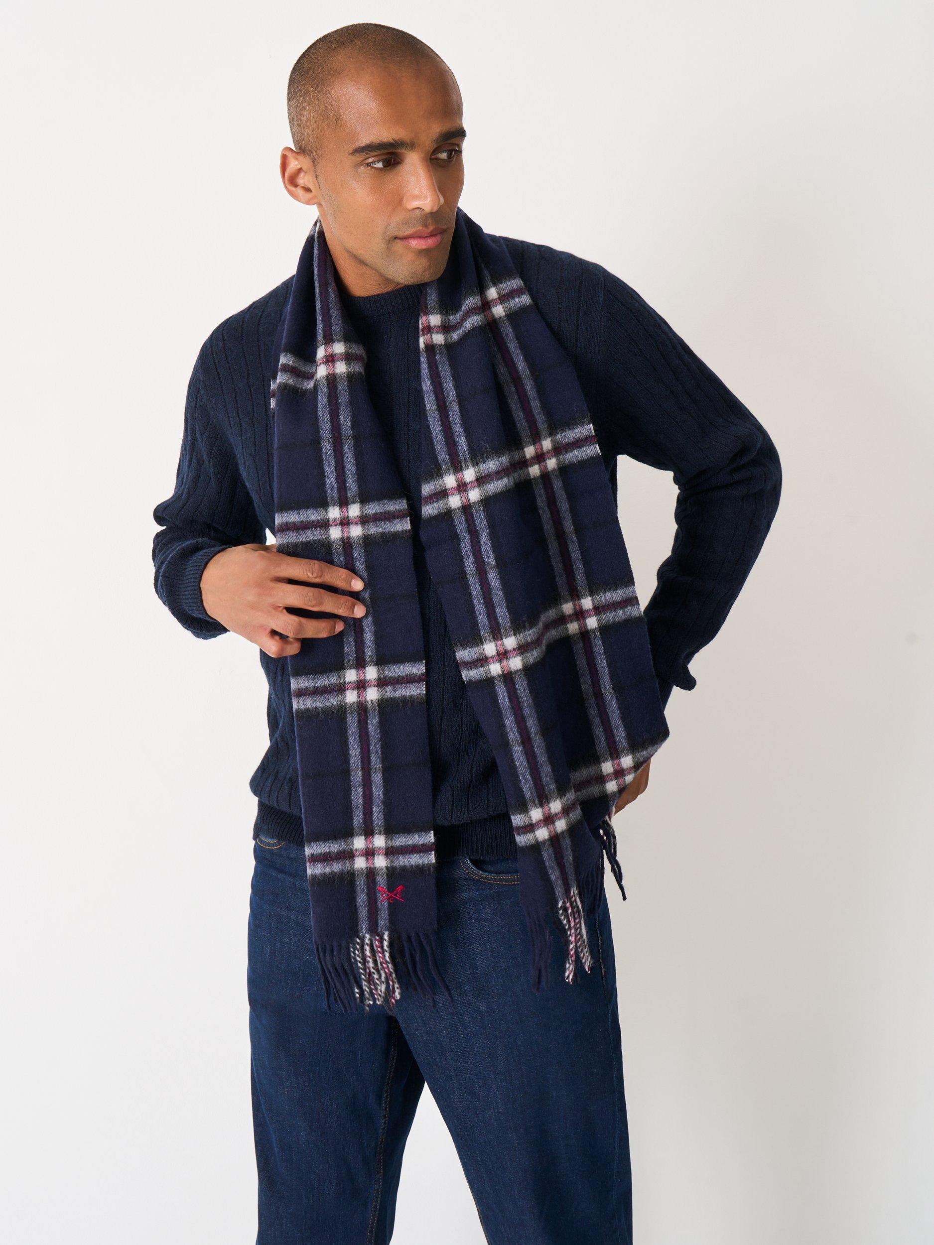Product image 2 of 2, which shows Crew Clothing Pure Wool Checked Scarf, Navy