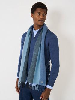 Crew Clothing Lambswool Colour Block Scarf, Navy Blue - view 2, Navy Blue
