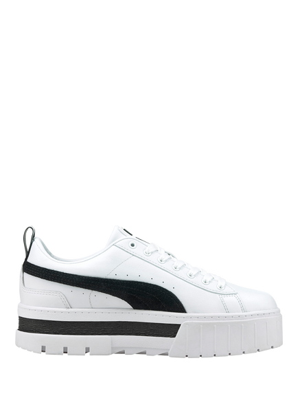 PUMA Mayze Leather Wns Platform Trainers, Puma White-black