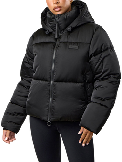 Gym King Women's Hooded Cropped Padded Jacket, Hi-shine Black