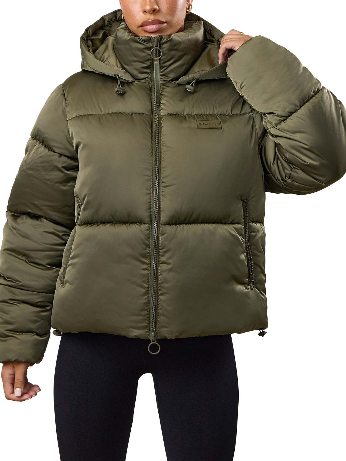 Product image 1 of 11, which shows Gym King Women's Hooded Cropped Padded Jacket, Iridescent Khaki, 16