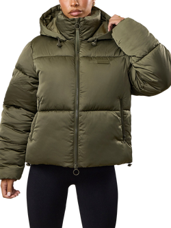 Gym King Women's Hooded Cropped Padded Jacket, Iridescent Khaki