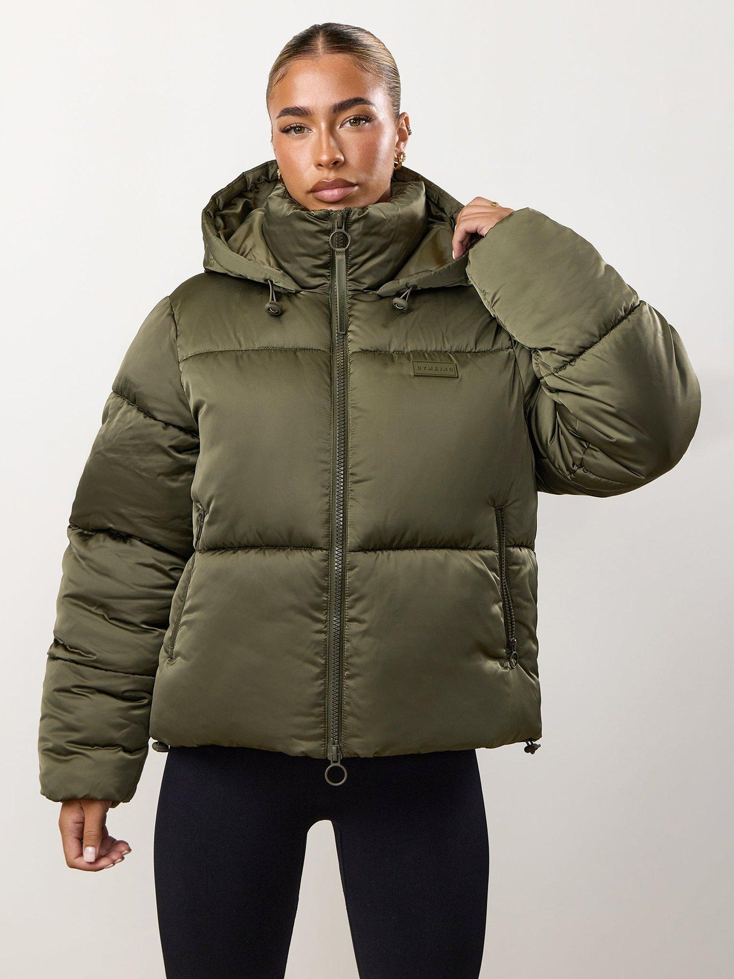 Product image 11 of 11, which shows Gym King Women's Hooded Cropped Padded Jacket, Iridescent Khaki, 16