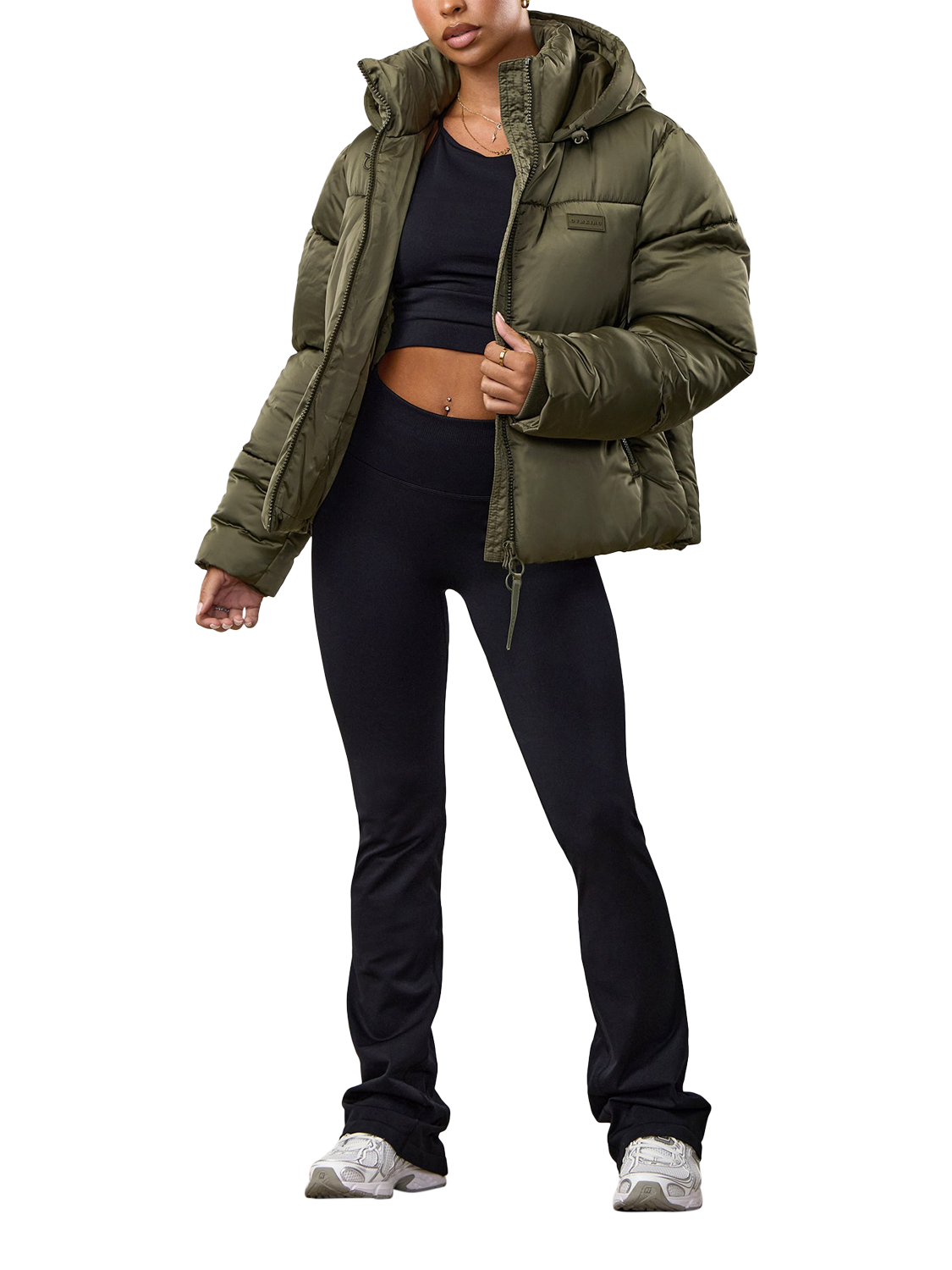 Product image 2 of 11, which shows Gym King Women's Hooded Cropped Padded Jacket, Iridescent Khaki, 16