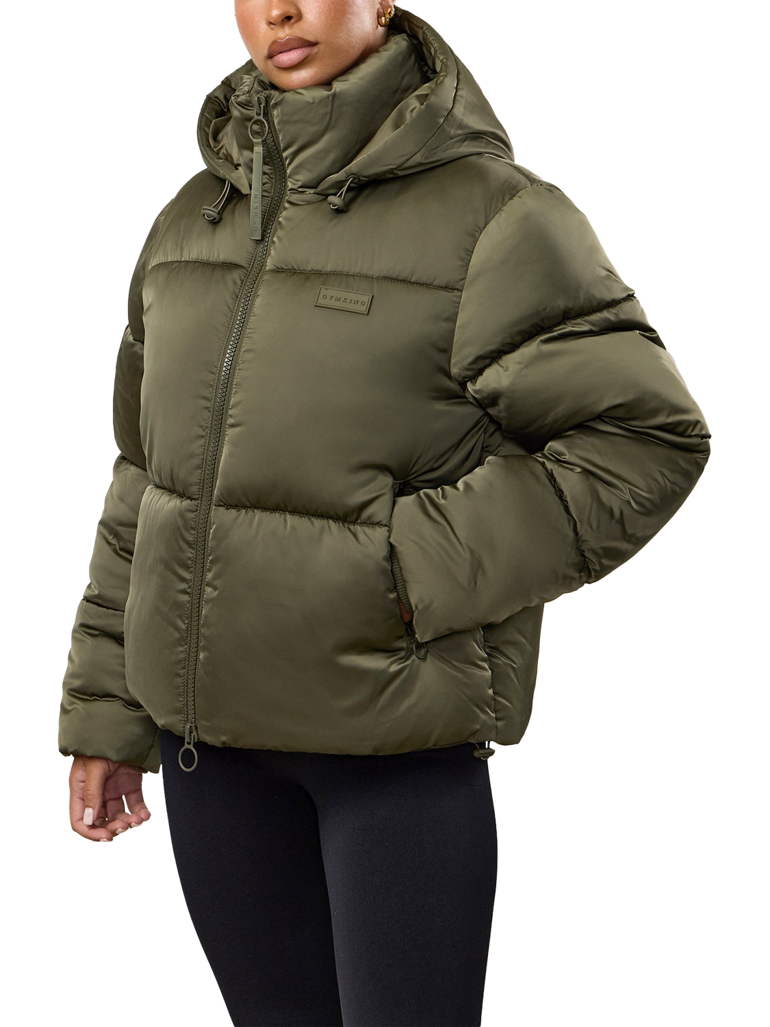 Product image 3 of 11, which shows Gym King Women's Hooded Cropped Padded Jacket, Iridescent Khaki, 16