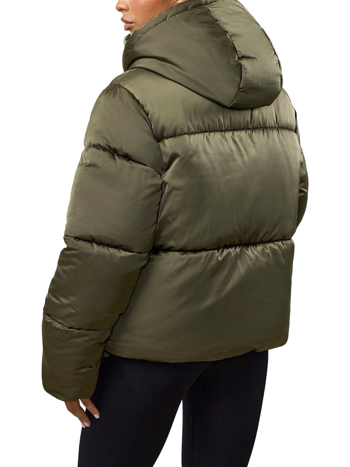 Product image 4 of 11, which shows Gym King Women's Hooded Cropped Padded Jacket, Iridescent Khaki, 16
