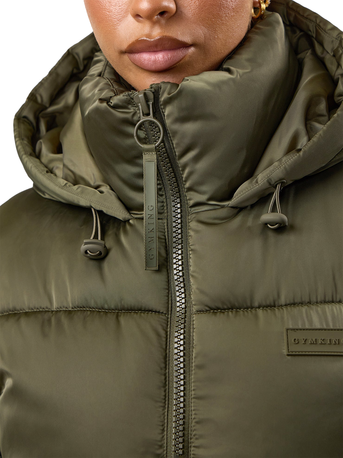 Product image 6 of 11, which shows Gym King Women's Hooded Cropped Padded Jacket, Iridescent Khaki, 16
