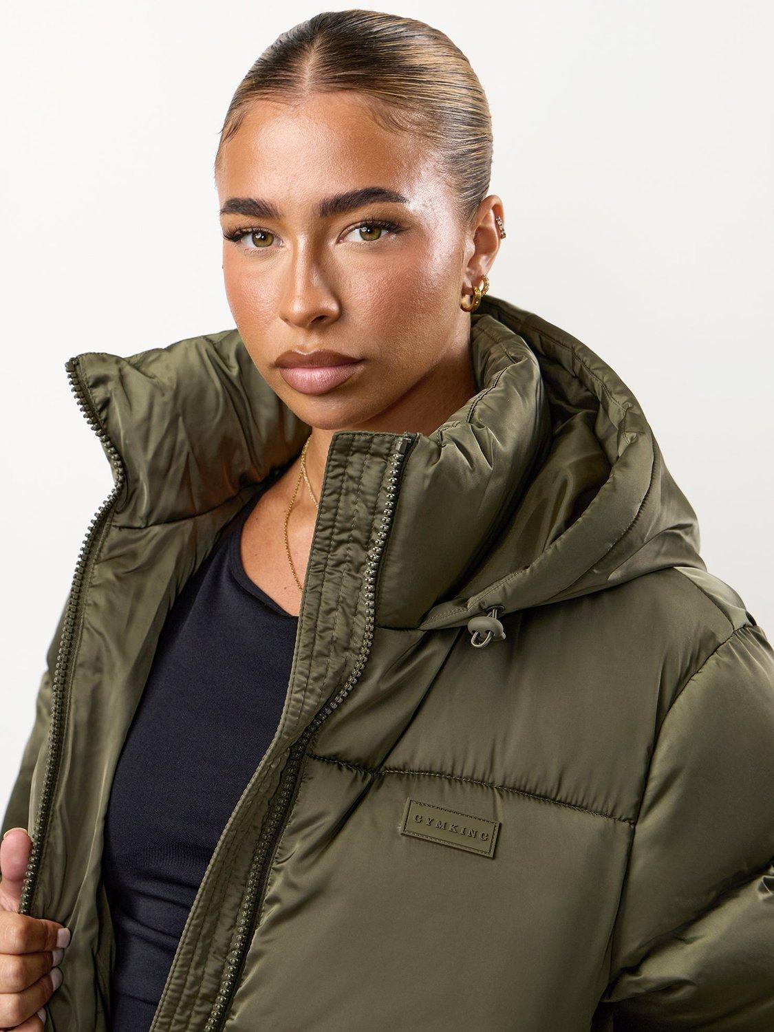 Product image 7 of 11, which shows Gym King Women's Hooded Cropped Padded Jacket, Iridescent Khaki, 16