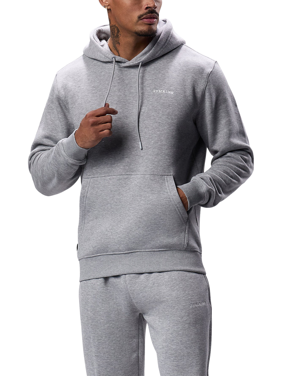 Product image 1 of 11, which shows Gym King Cotton Blend Linear Hoodie, Grey Marl, XL