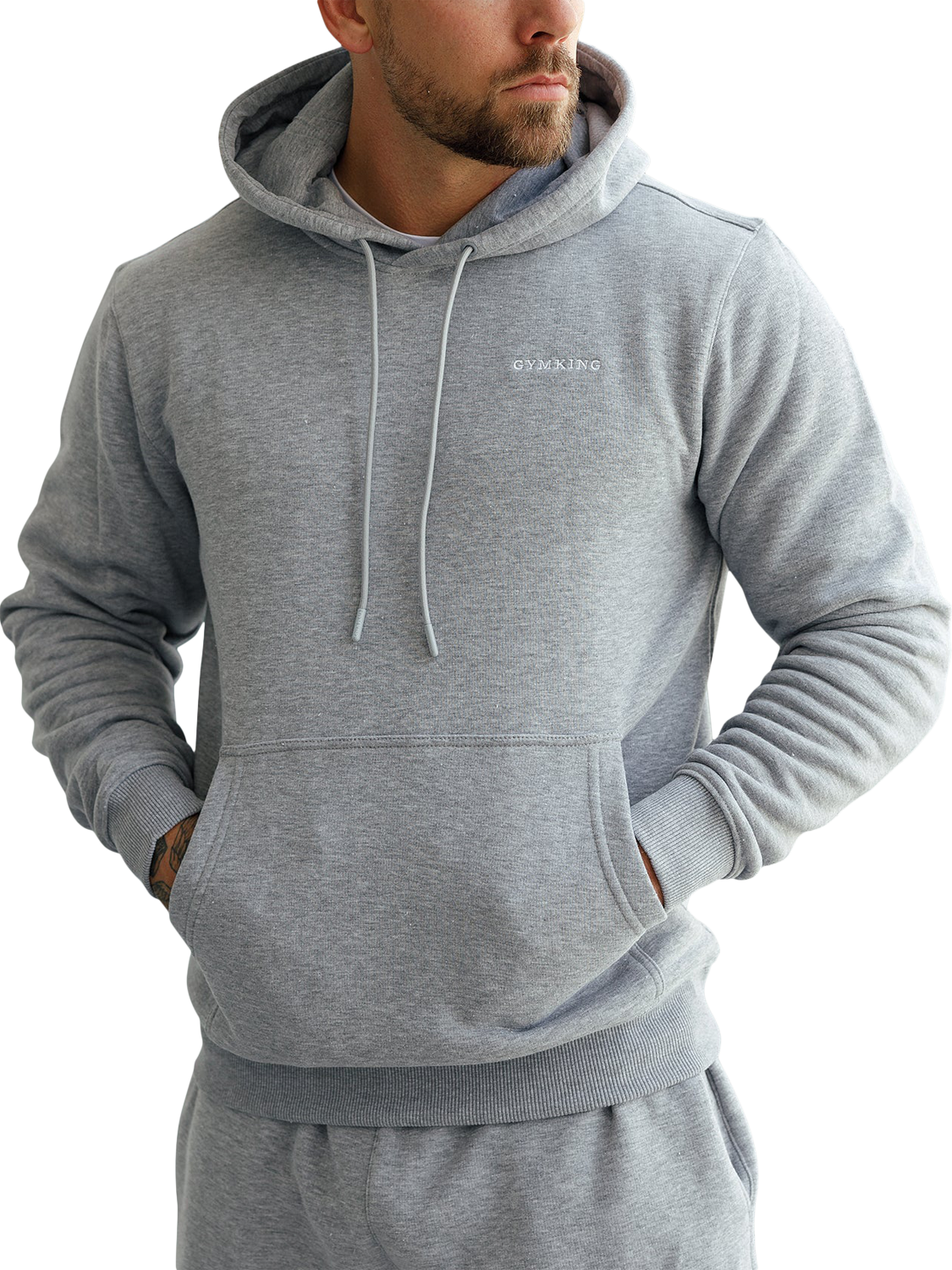 Product image 3 of 11, which shows Gym King Cotton Blend Linear Hoodie, Grey Marl, XL