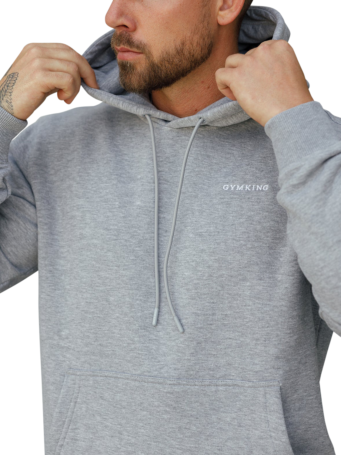 Product image 4 of 11, which shows Gym King Cotton Blend Linear Hoodie, Grey Marl, XL