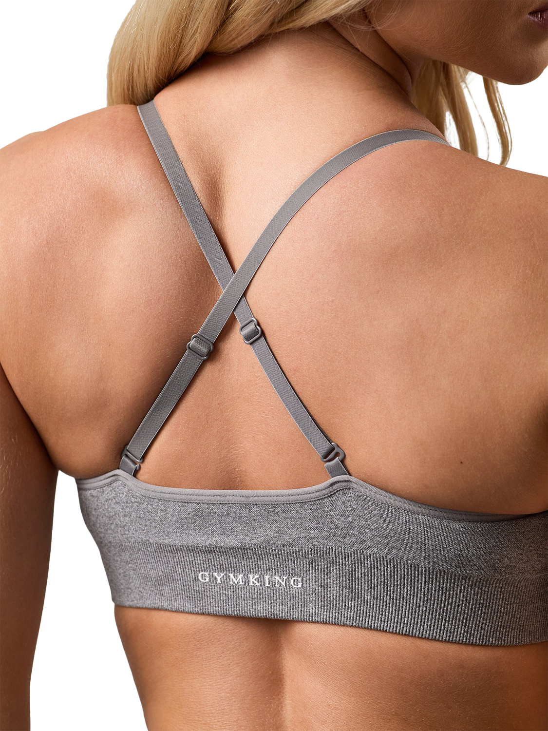 Product image 5 of 8, which shows Gym King Seamless Medium Impact Sports Bra, Grey Marl, 14-16