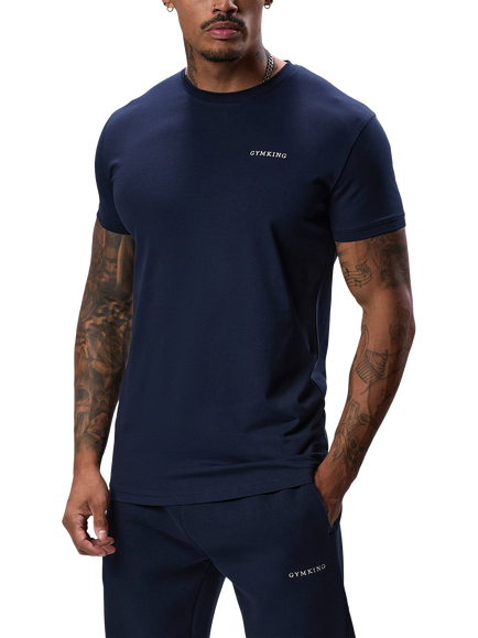 Gym King Cotton Rich Fundamental Muscle Fit T-Shirt, Navy