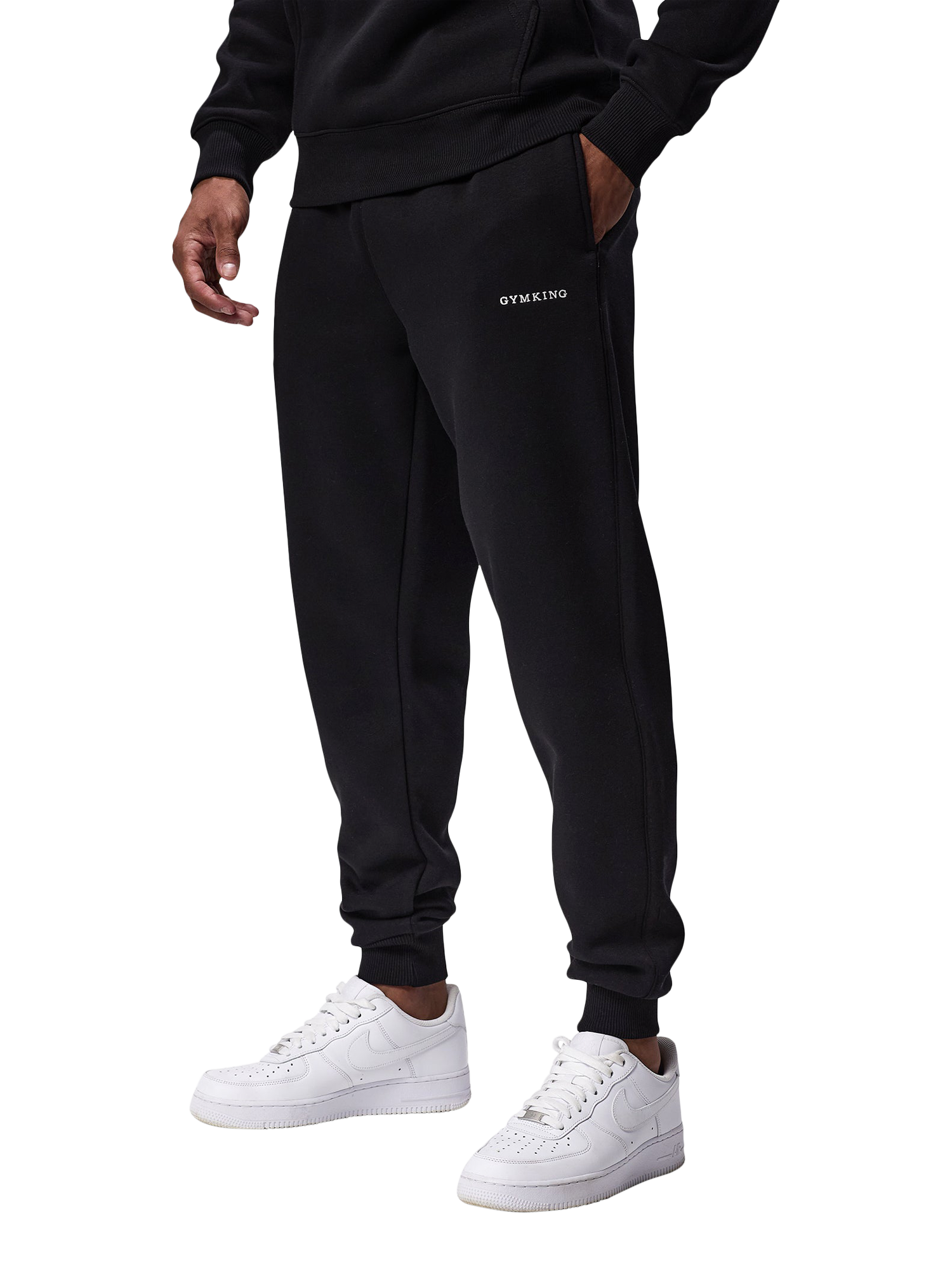 Product image 1 of 10, which shows Gym King Cotton Rich Linear Drawstring Joggers, Black, S
