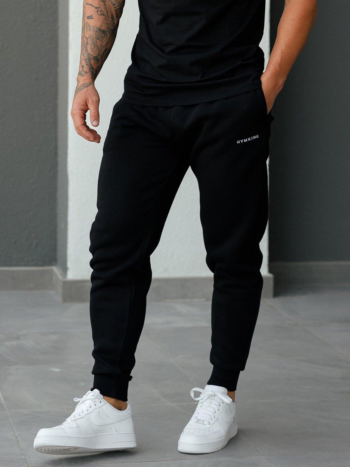 Product image 3 of 10, which shows Gym King Cotton Rich Linear Drawstring Joggers, Black, S