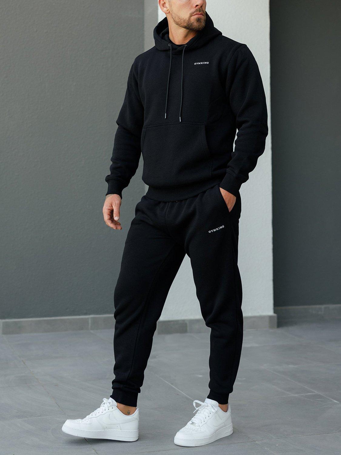 Product image 4 of 10, which shows Gym King Cotton Rich Linear Drawstring Joggers, Black, S