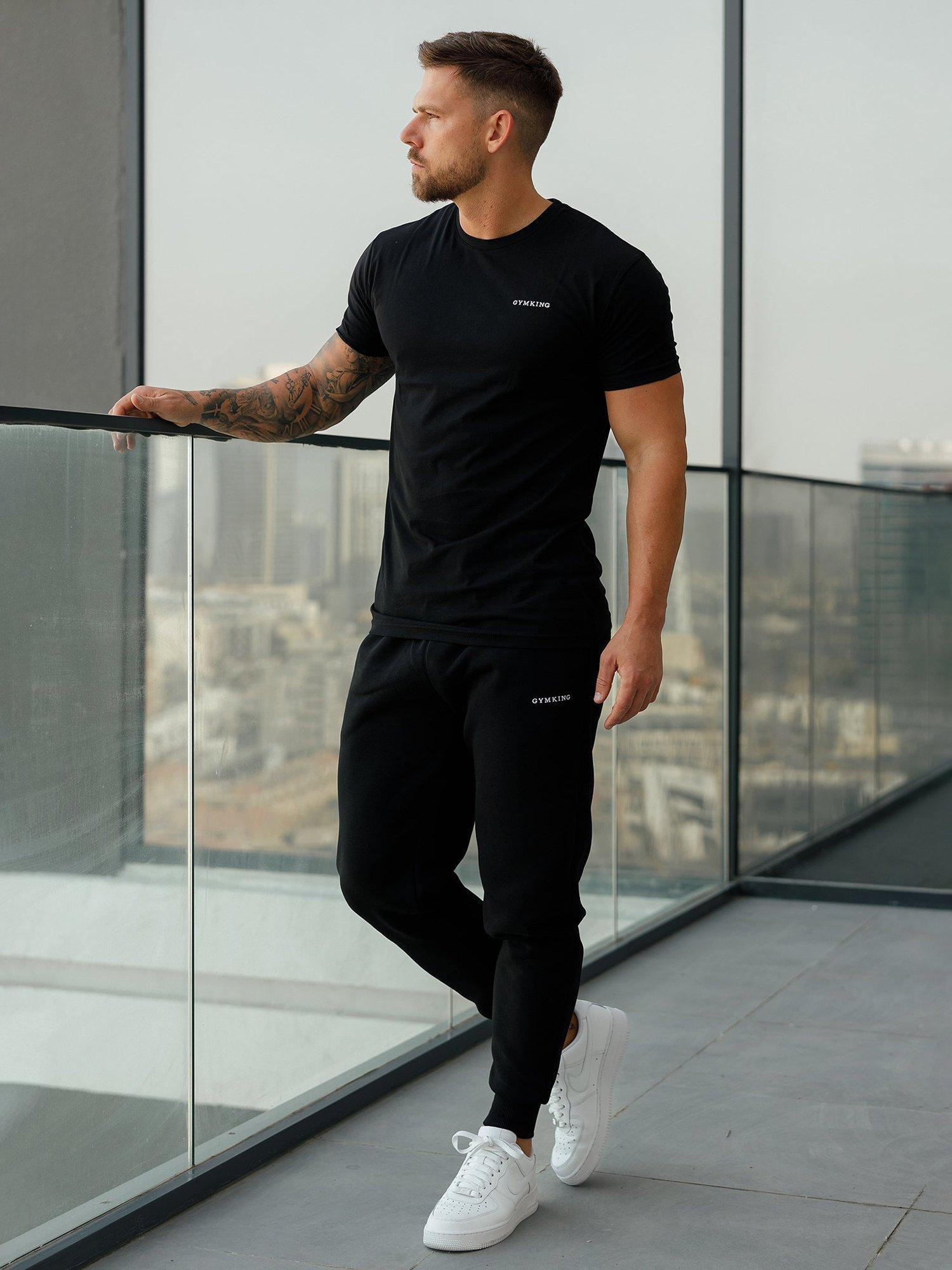 Product image 7 of 10, which shows Gym King Cotton Rich Linear Drawstring Joggers, Black, S