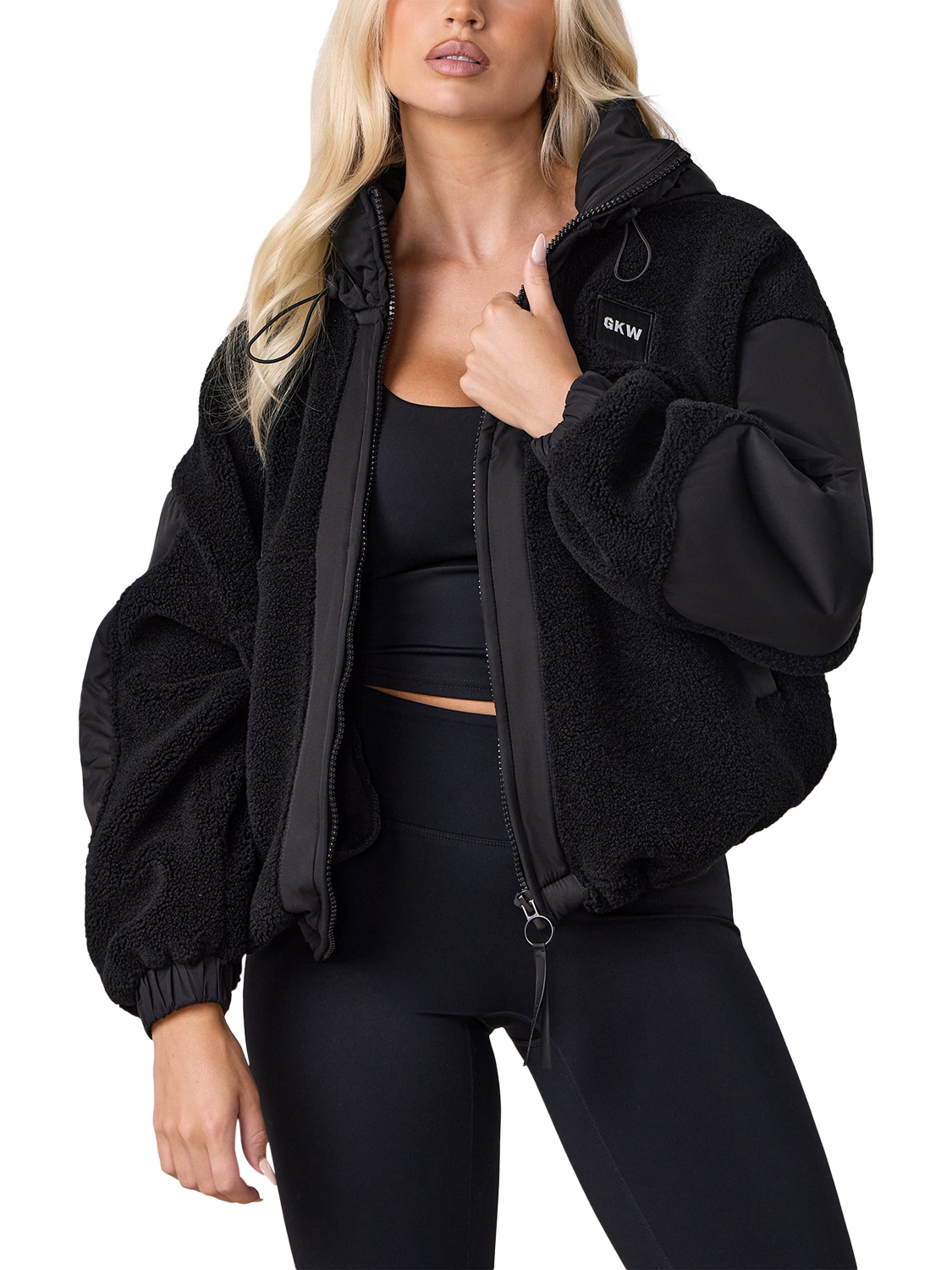 Product image 3 of 10, which shows Gym King Women's Hooded Borg Jacket, Black, 6