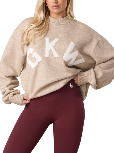 Gym King Oversized Knitted Sweatshirt, Beige Marl, Beige Marl