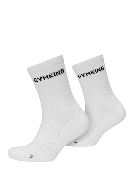 Gym King Unisex Cotton Blend Crew Socks, Pack of 2, White, White