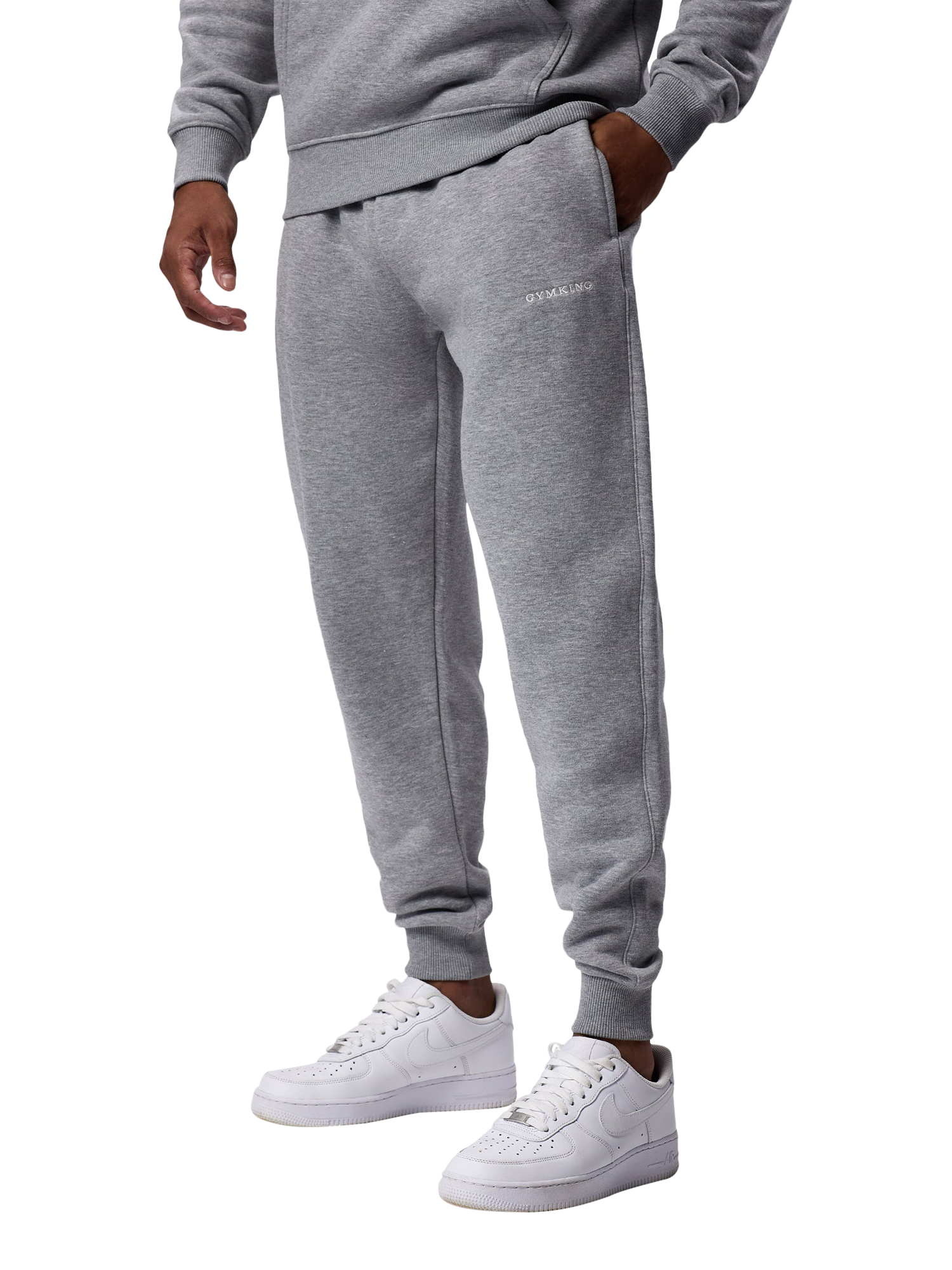 Product image 1 of 10, which shows Gym King Cotton Blend Linear Track Bottoms, Grey Marl, L