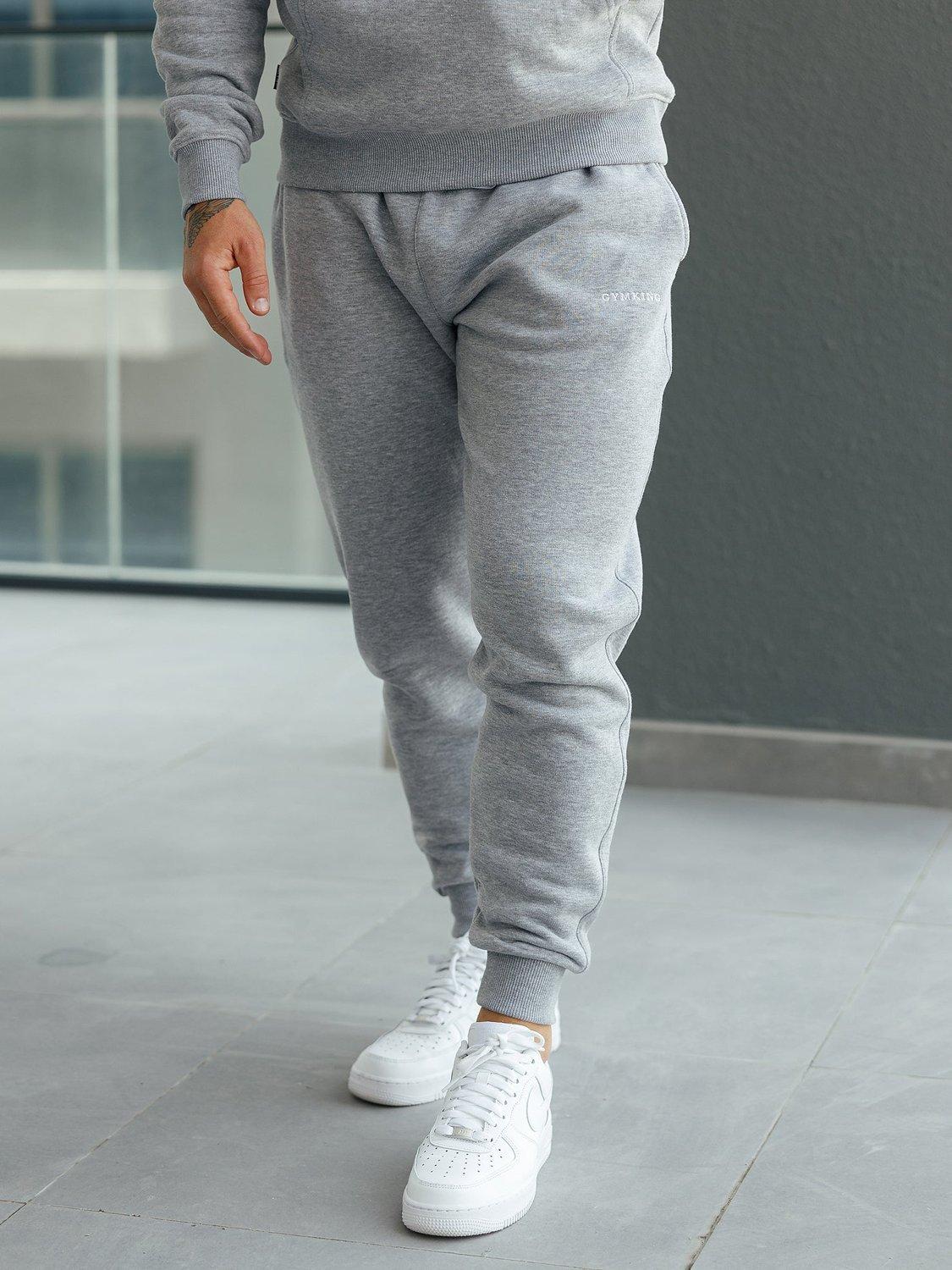Product image 5 of 10, which shows Gym King Cotton Blend Linear Track Bottoms, Grey Marl, L