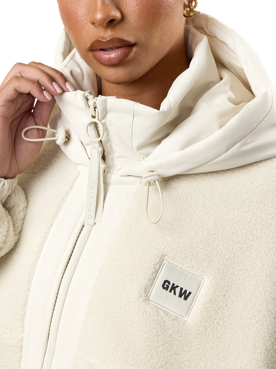 Product image 2 of 8, which shows Gym King Women's Hooded Borg Jacket, Cream, 16