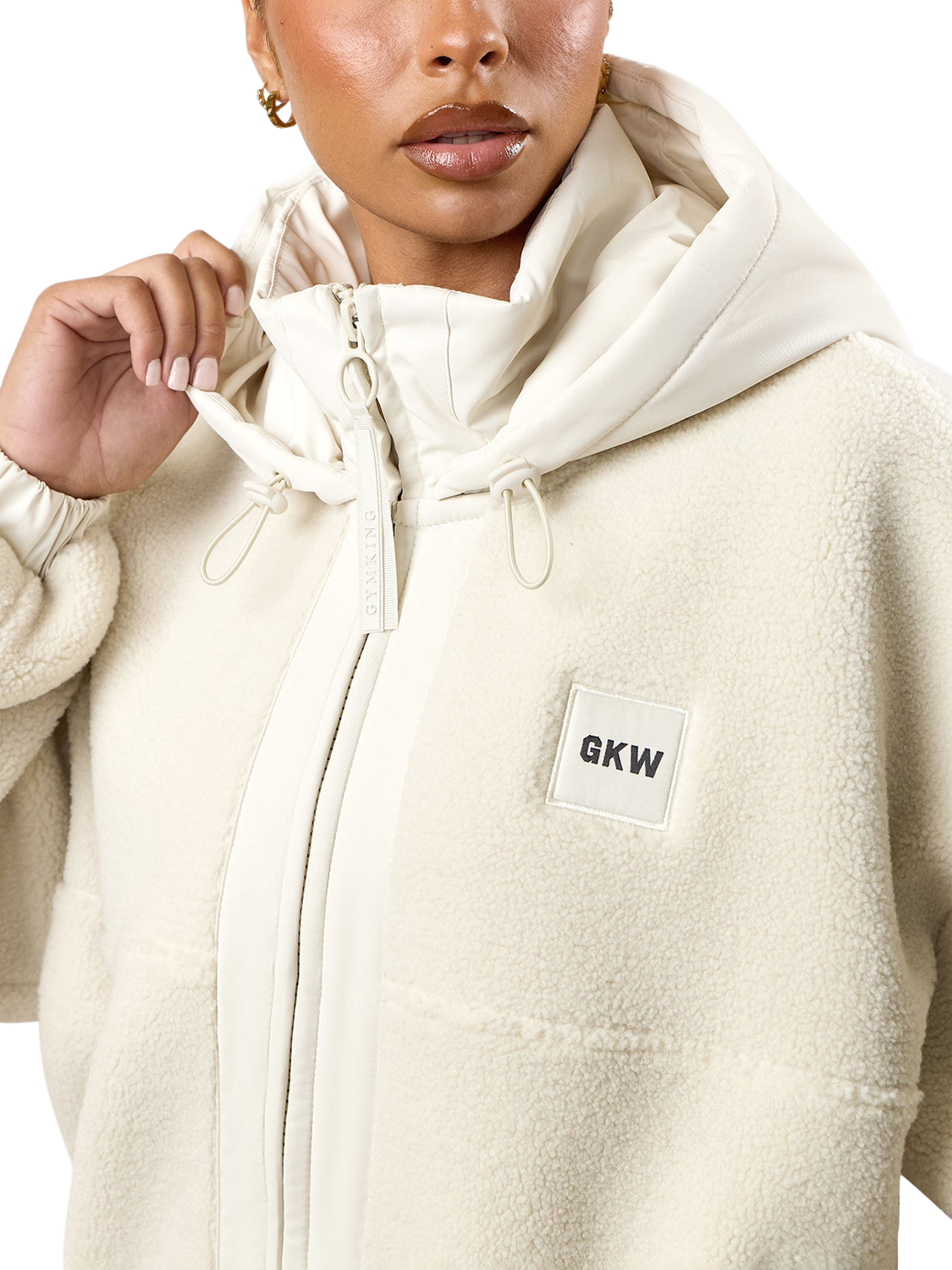 Product image 5 of 8, which shows Gym King Women's Hooded Borg Jacket, Cream, 16