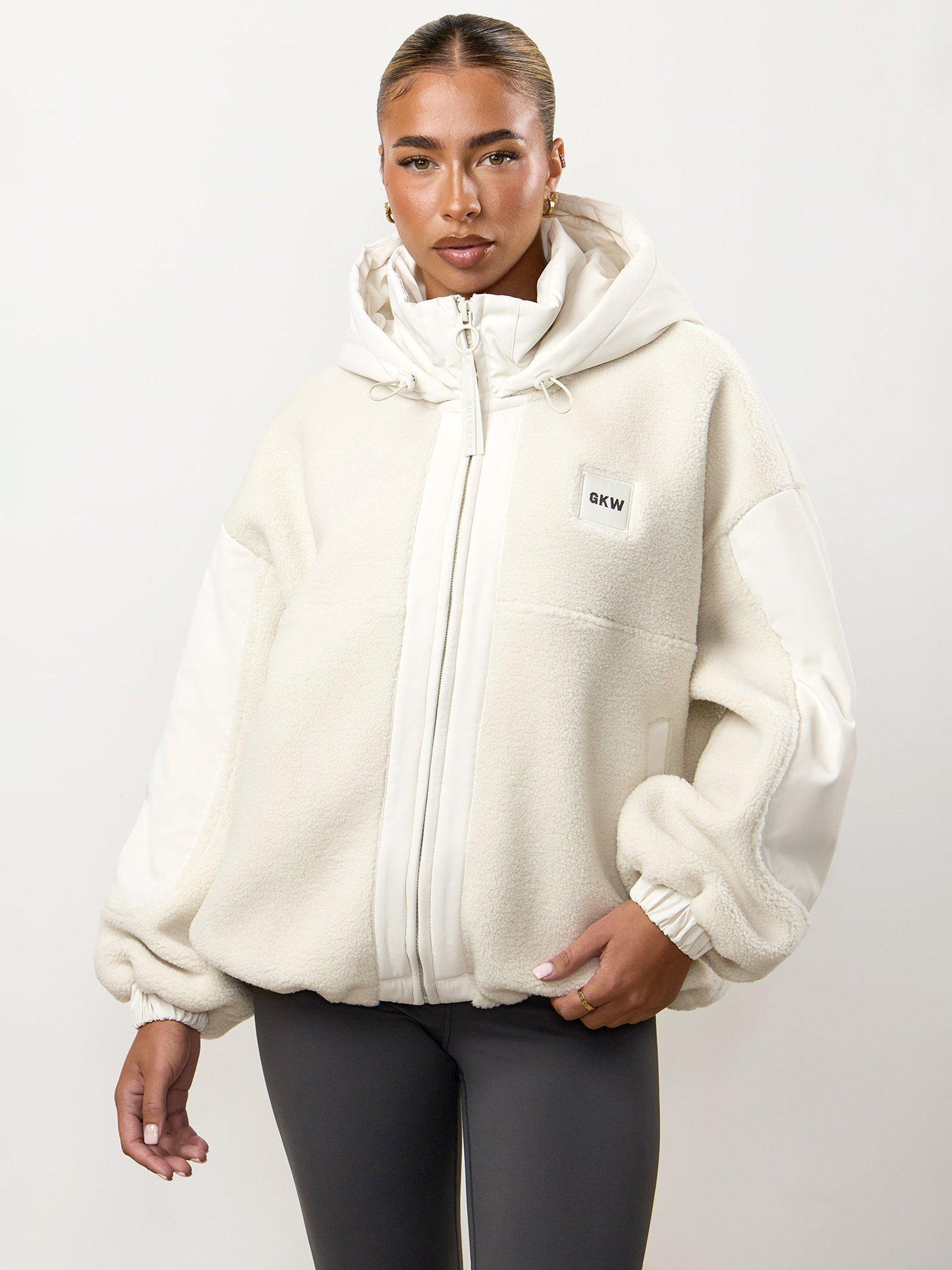 Product image 6 of 8, which shows Gym King Women's Hooded Borg Jacket, Cream, 16