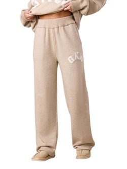 Gym King Oversized Knitted Track Bottoms, Beige Marl, Beige Marl