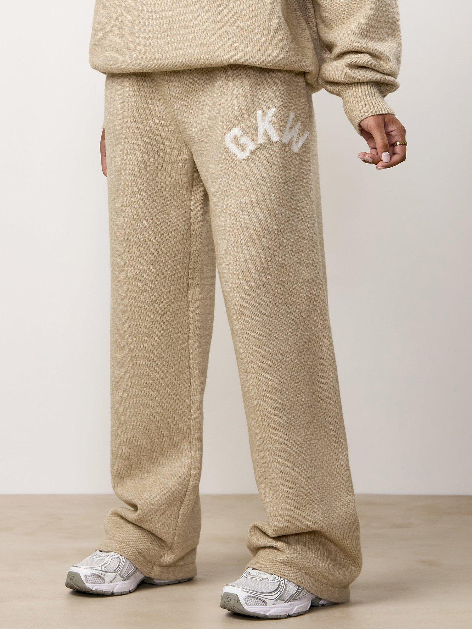 Product image 10 of 10, which shows Gym King Oversized Knitted Track Bottoms, Beige Marl, 12