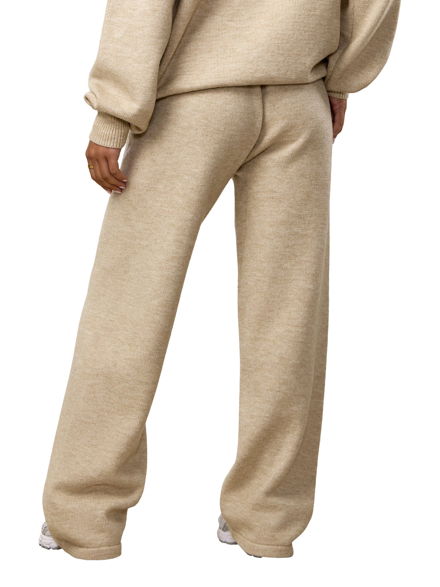 Product image 2 of 10, which shows Gym King Oversized Knitted Track Bottoms, Beige Marl, 12