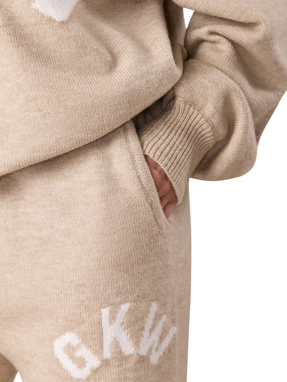 Product image 4 of 10, which shows Gym King Oversized Knitted Track Bottoms, Beige Marl, 12