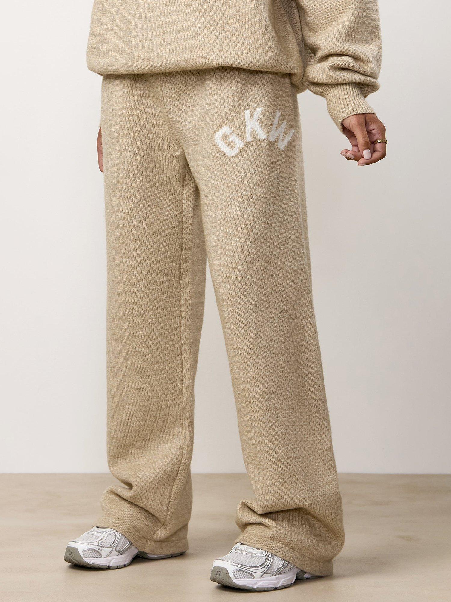 Product image 7 of 10, which shows Gym King Oversized Knitted Track Bottoms, Beige Marl, 12