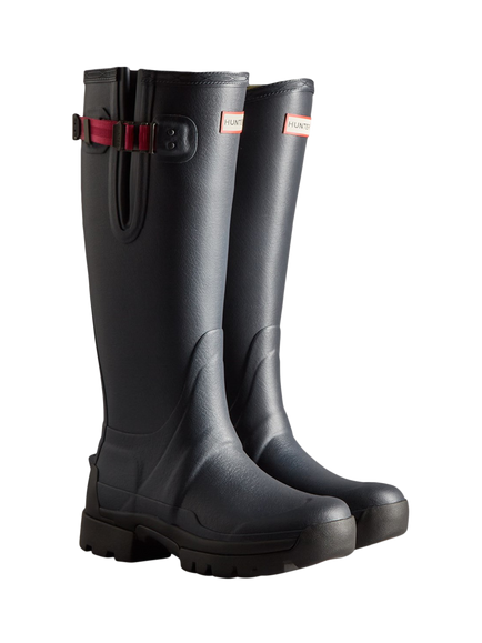 Hunter Balmoral Side Adjustable Wellington Boots, Navy/Peppercorn - view 2, Navy/Peppercorn