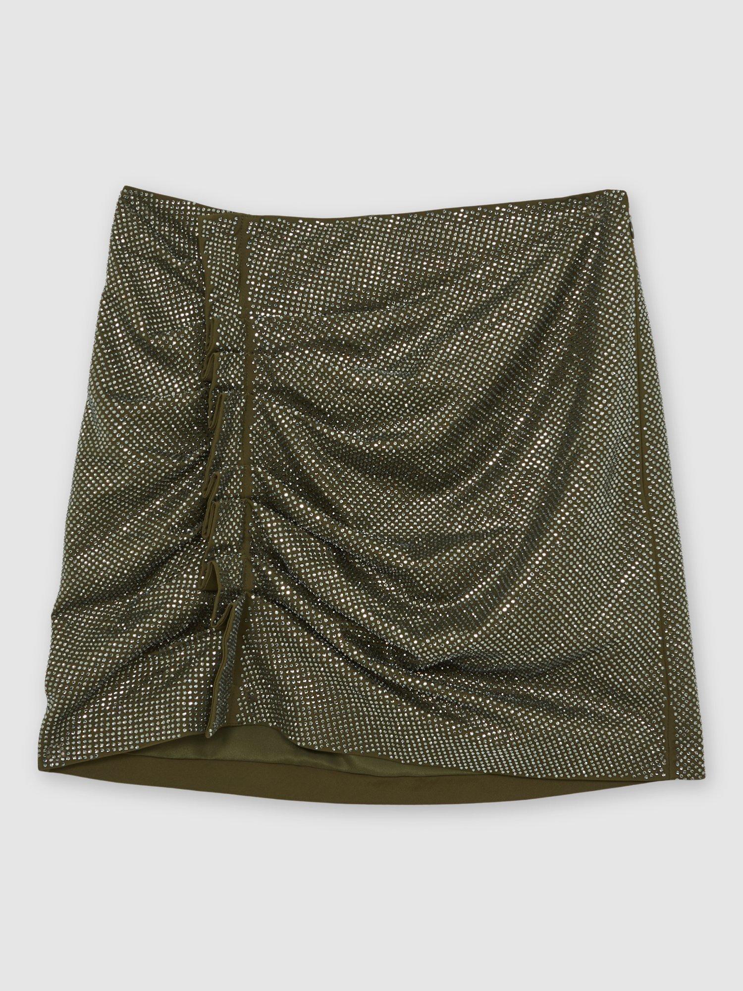 Product image 3 of 5, which shows Reiss Jules Sequin Skirt, Khaki Green, 8