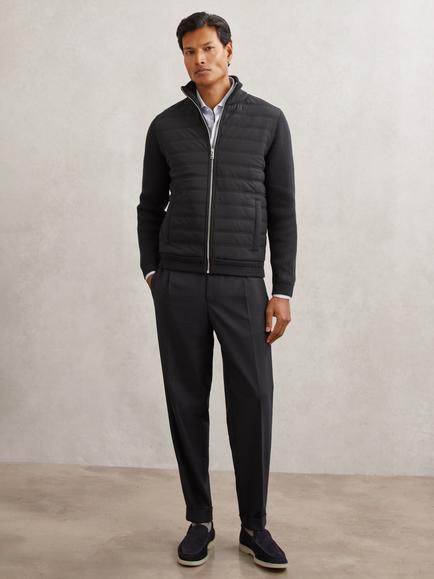 Reiss Townsend Quilted Rib Knit Funnel Neck Jacket, Navy