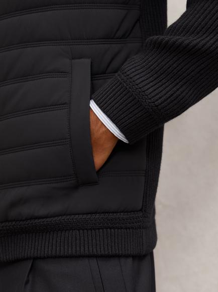 Reiss Townsend Quilted Rib Knit Funnel Neck Jacket - view 2, Navy