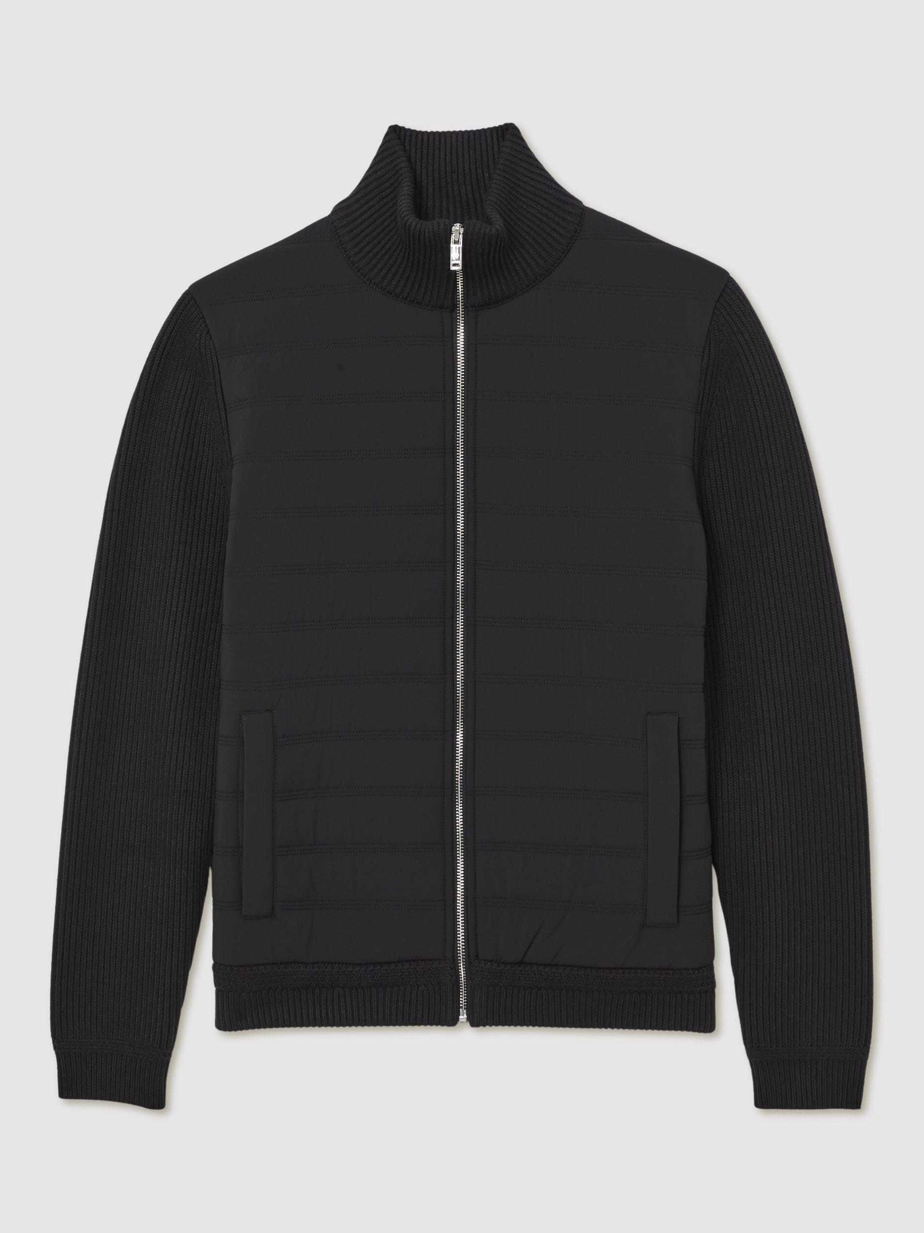 Product image 4 of 5, which shows Reiss Townsend Quilted Rib Knit Funnel Neck Jacket, Navy, XS