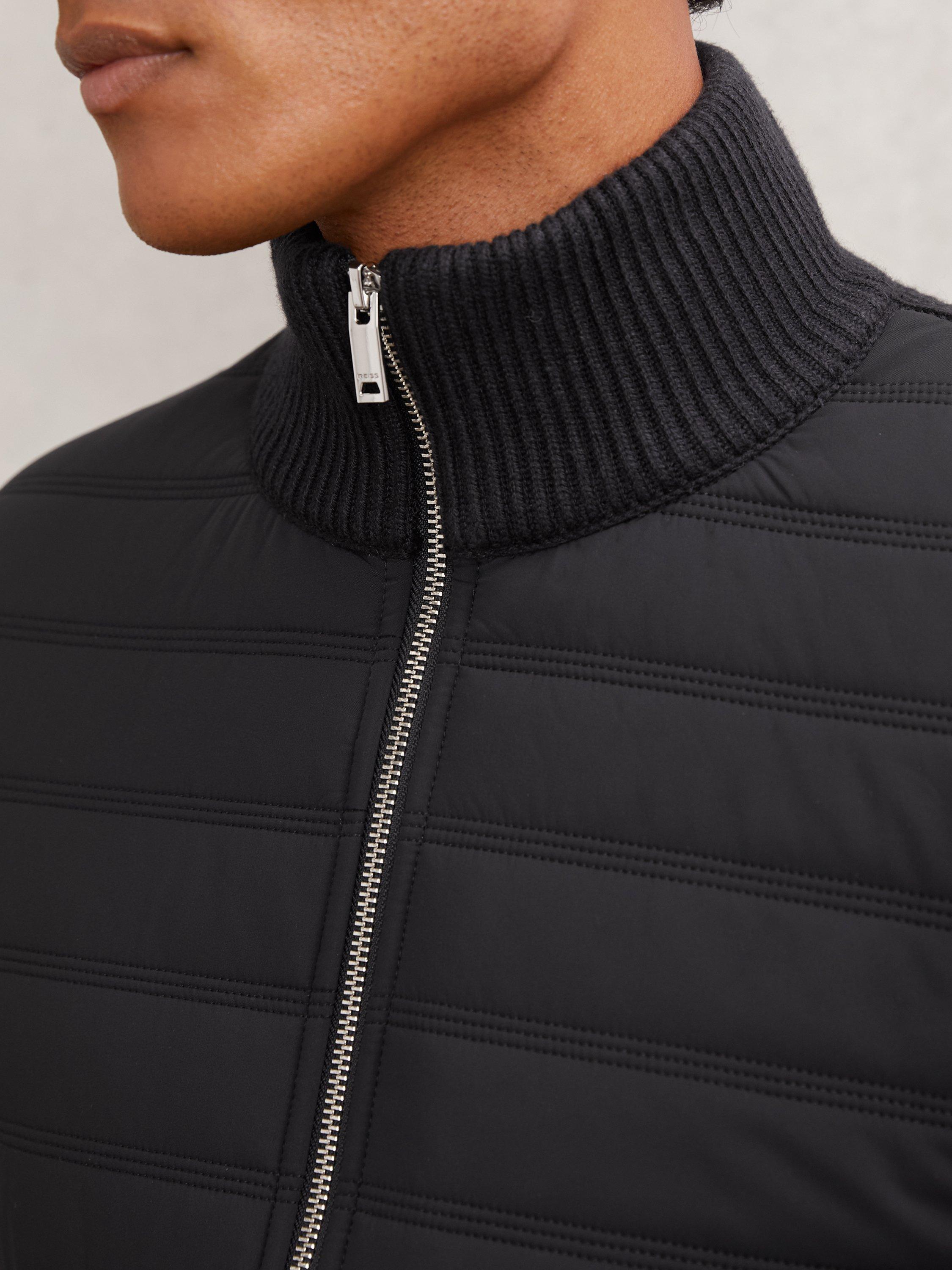 Product image 5 of 5, which shows Reiss Townsend Quilted Rib Knit Funnel Neck Jacket, Navy, XS