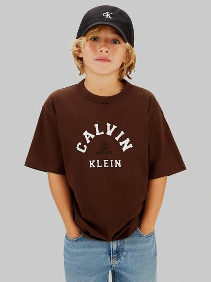 Calvin Klein Kids' Cotton Short Sleeved Varsity T-Shirt, Legacy Brown, Legacy Brown