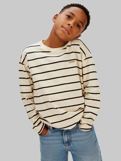 Calvin Klein Kids' Pure Cotton Striped T-Shirt, Beige, Beige