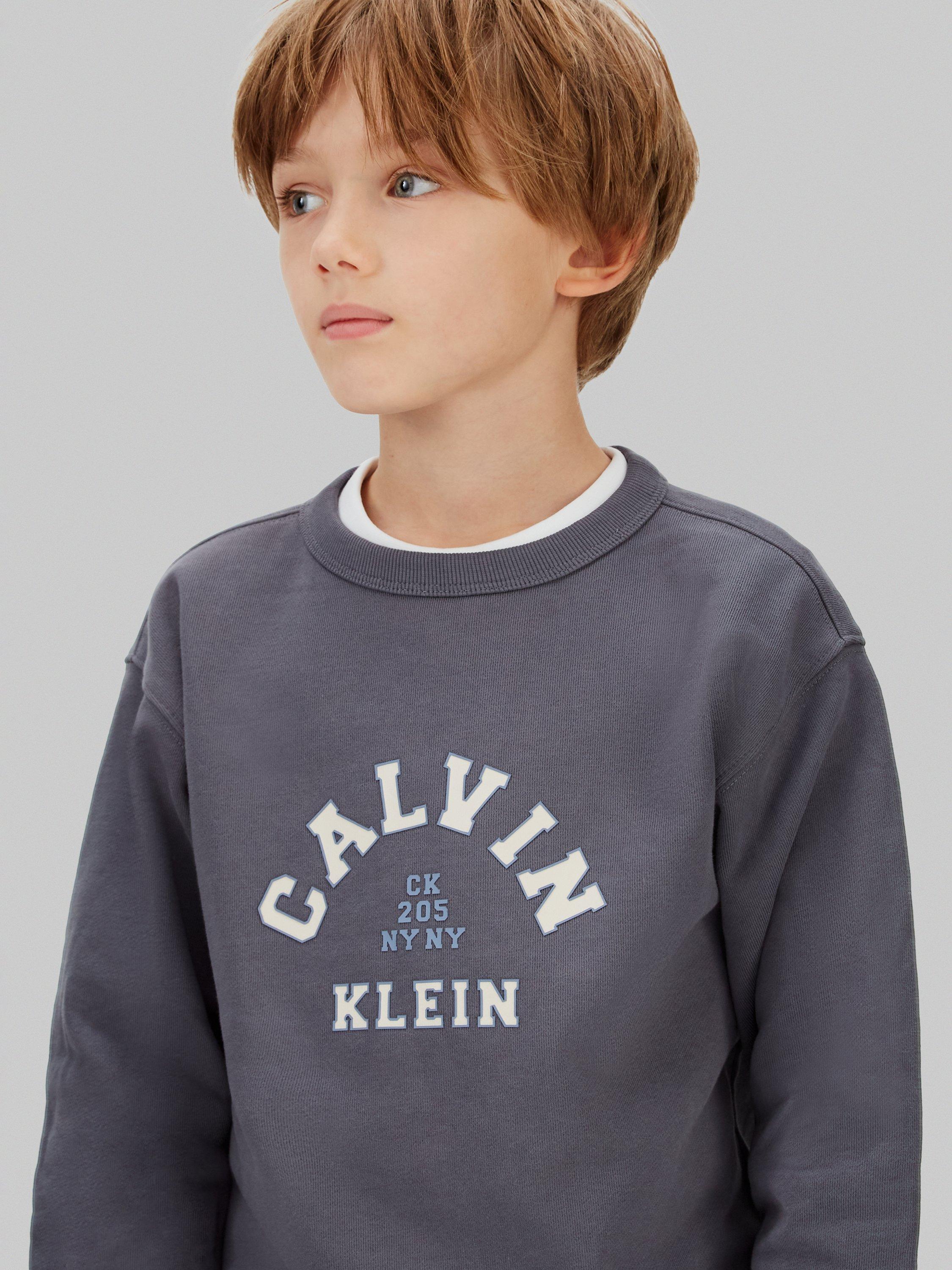 Product image 4 of 5, which shows Calvin Klein Kids' Cotton Varsity Sweatshirt, Coal, 4 years